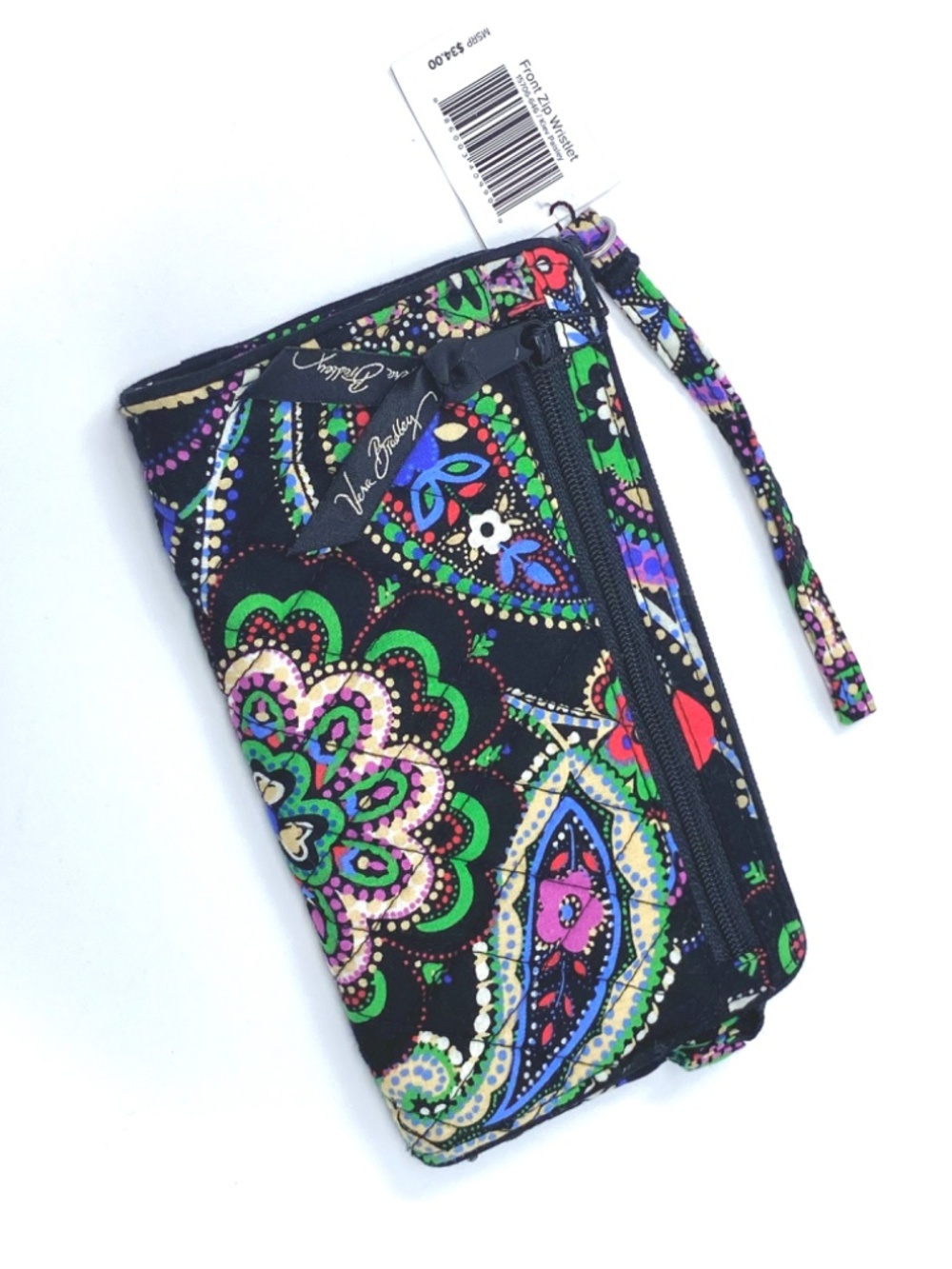 Vera Bradley Kiev Paisley Front Zip Wristlet Wallet Black New With Tags NWT
